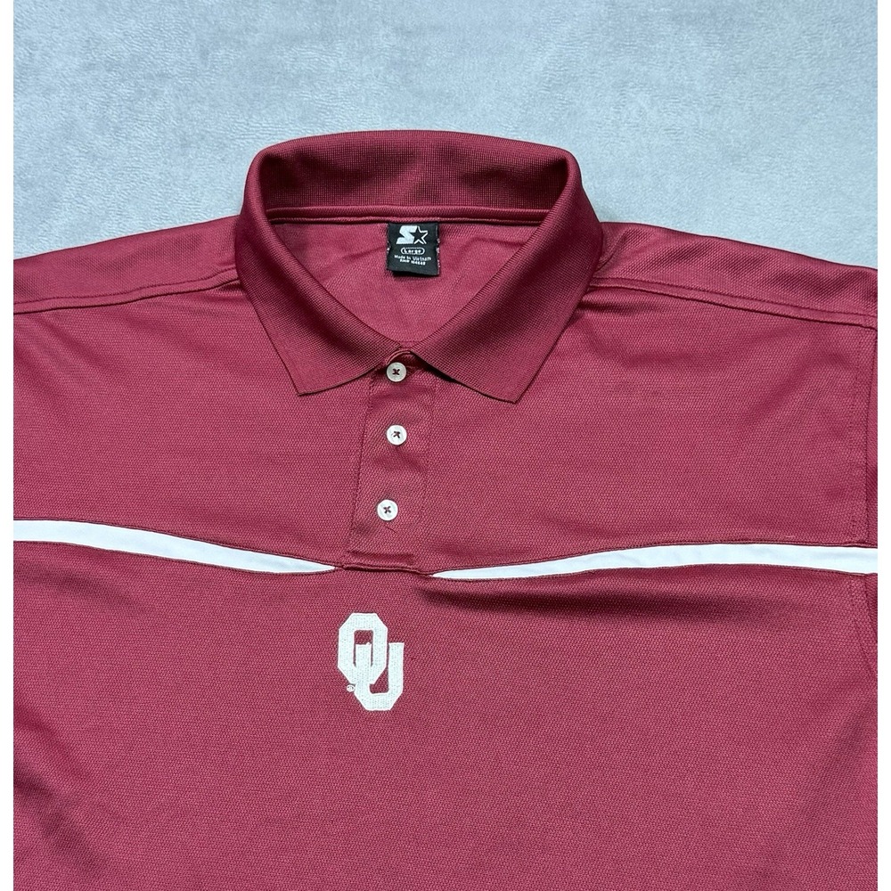 VINTAGE Starter Polo Shirt Mens L OU Sooners Oklahoma University Y2K Retro Red